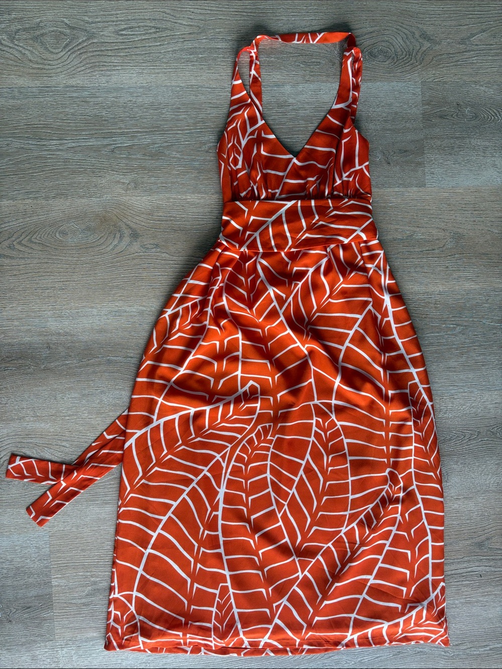 Susan Monaco Orange White Geometric Tie Back Midi Dress Size 6 - Picture 13 of 16